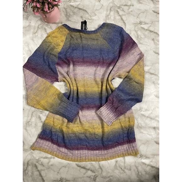 VINTAGE Y2K Express Ombre Multicolor Tunic Sweater Woman Sm Crew Neck Oversized - Picture 7 of 8